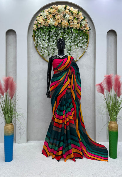 Multi Color Digital Printed Work Fancy Saree with blouse