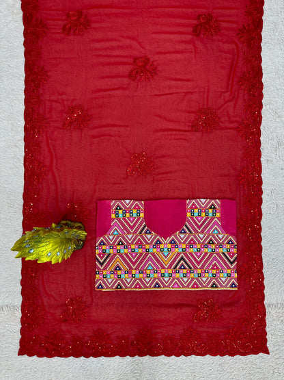 Red Color Designer Georgette Saree with blouse