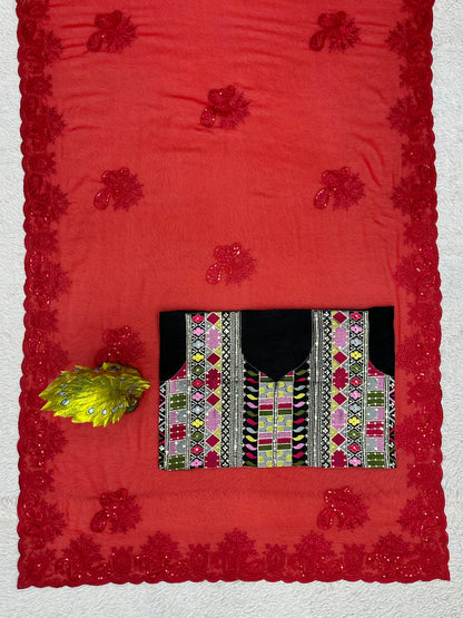 Red Color Designer Georgette Saree with blouse