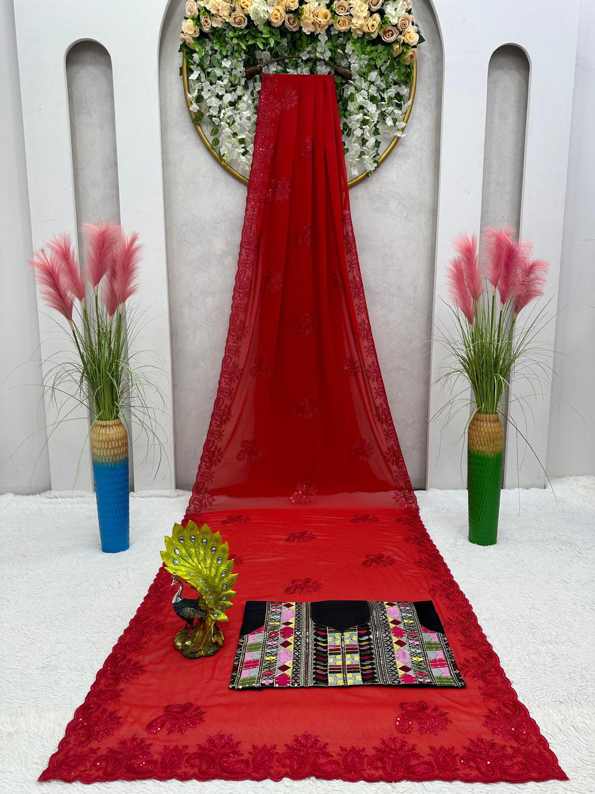 Red Color Designer Georgette Saree with blouse