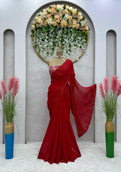 Red Color Designer Georgette Saree with blouse