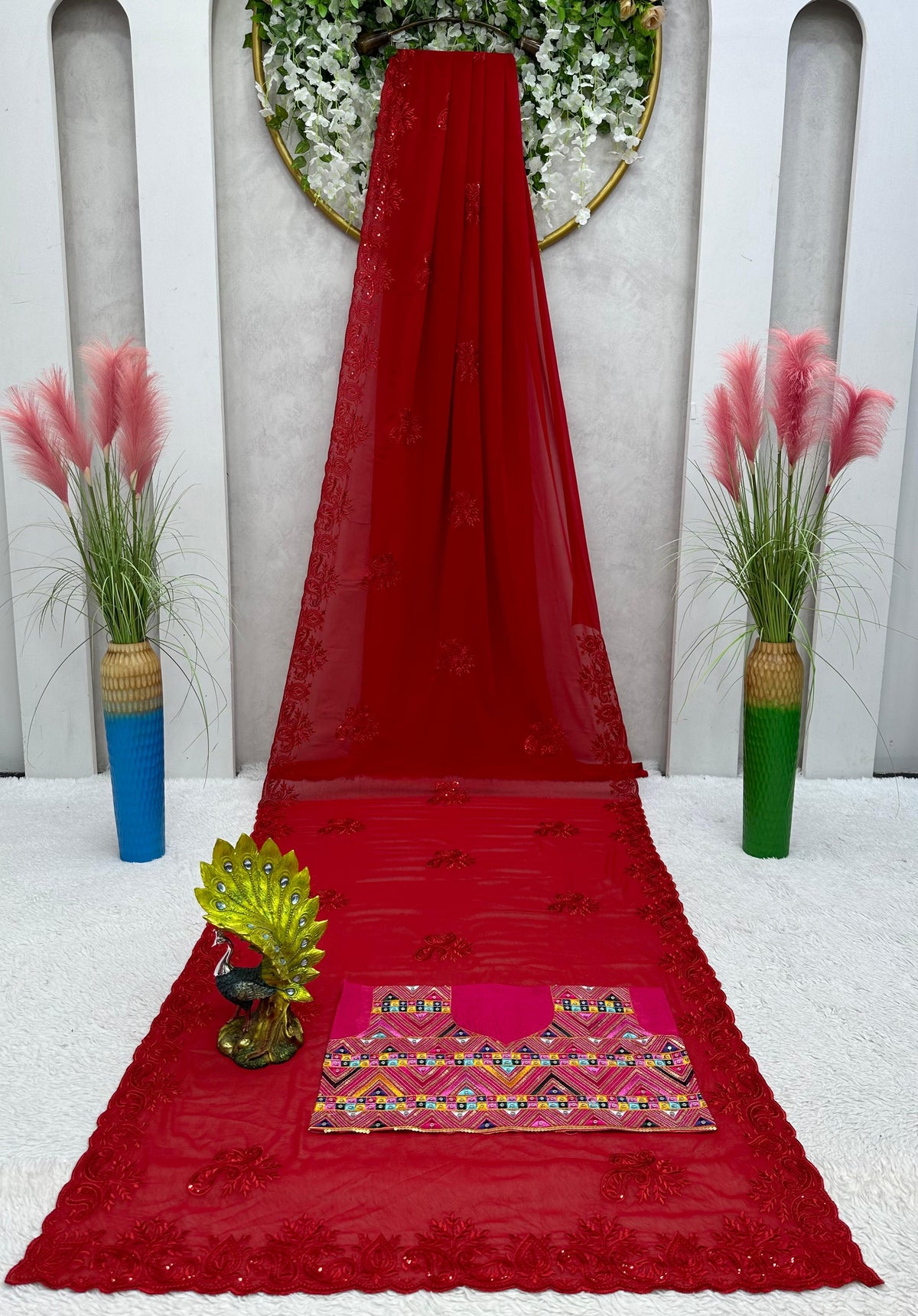 Red Color Designer Georgette Saree with blouse