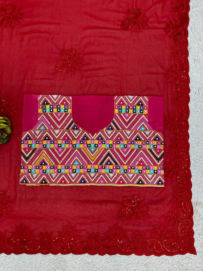 Red Color Designer Georgette Saree with blouse