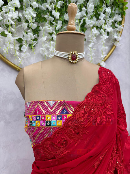 Red Color Designer Georgette Saree with blouse