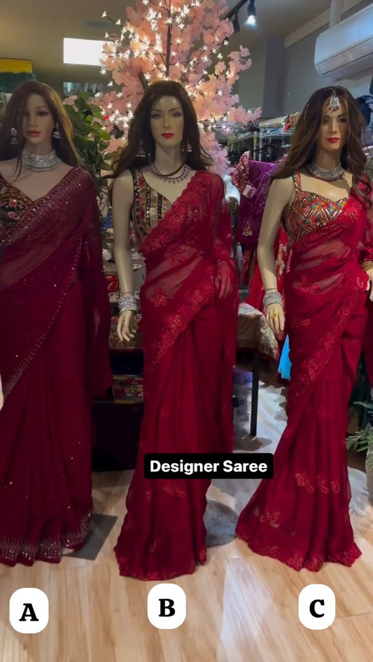 Red Color Designer Georgette Saree with blouse