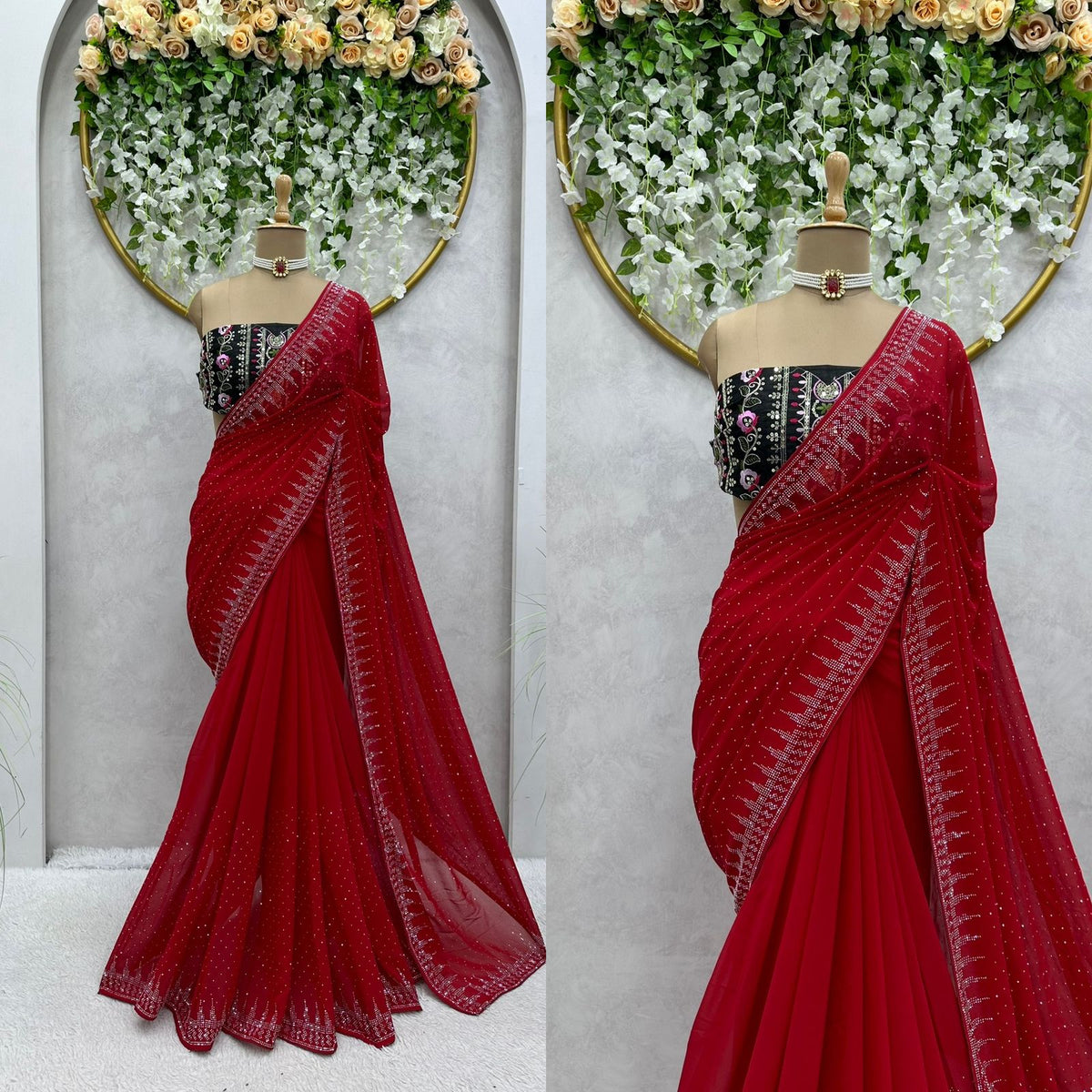 Red Color Designer Georgette Saree with blouse