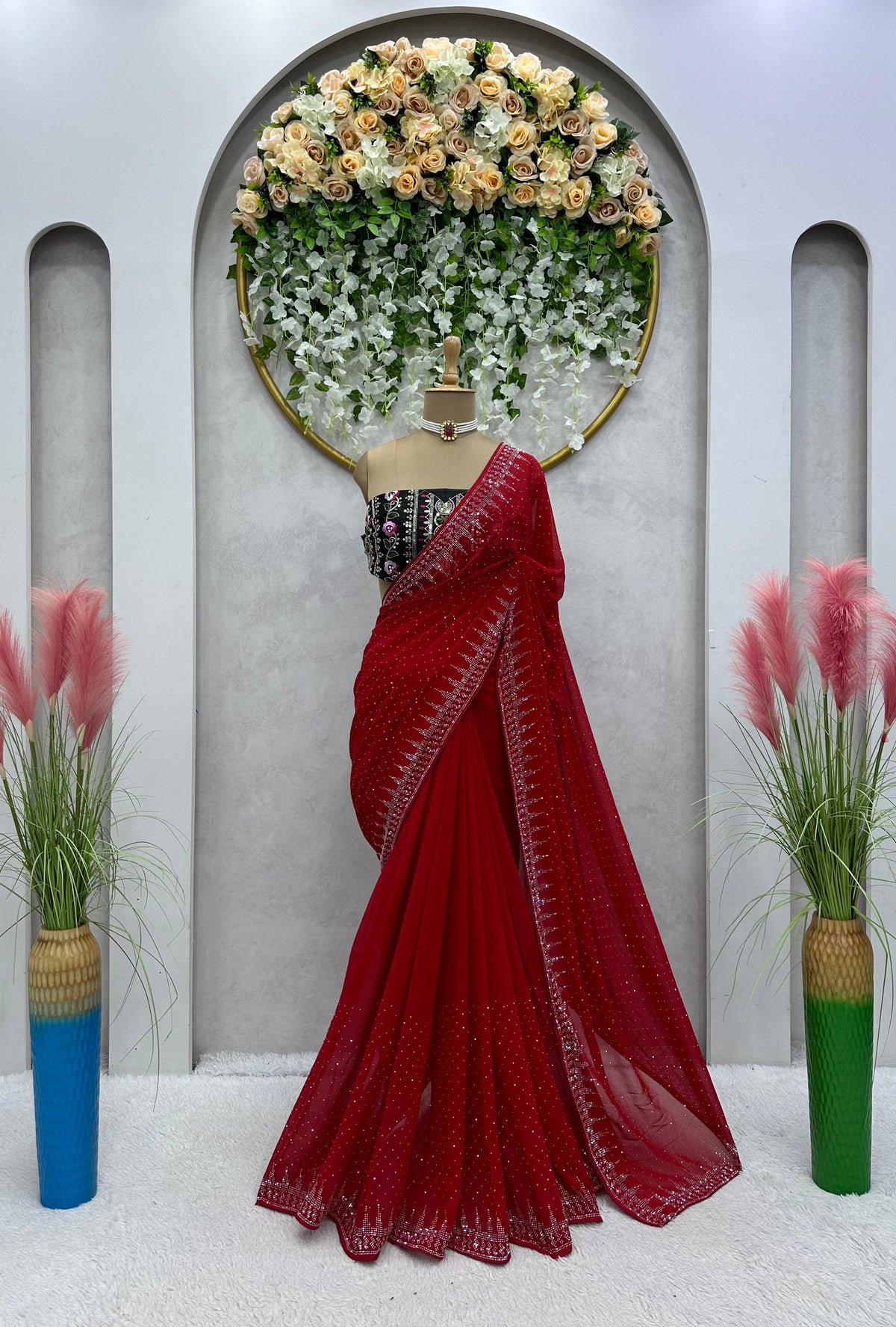 Red Color Designer Georgette Saree with blouse