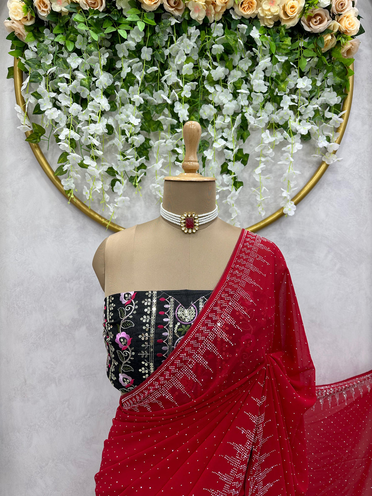 Red Color Designer Georgette Saree with blouse