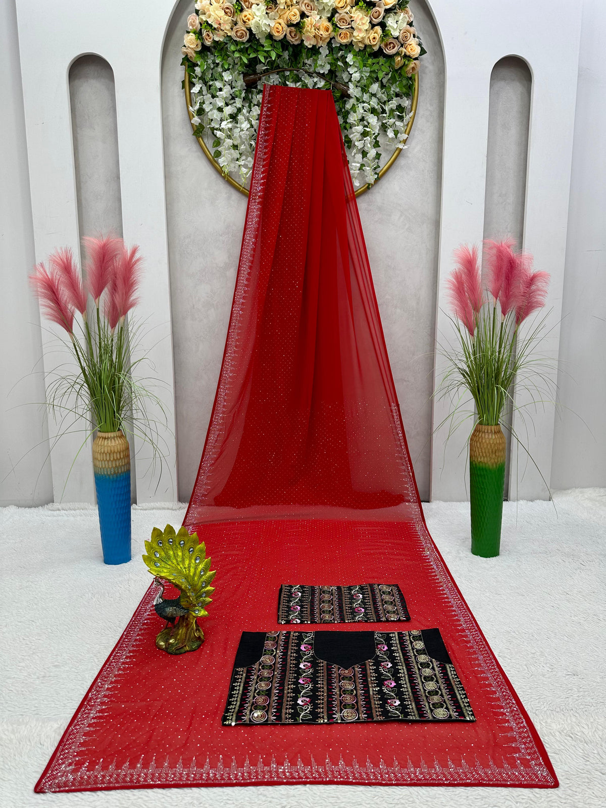 Red Color Designer Georgette Saree with blouse