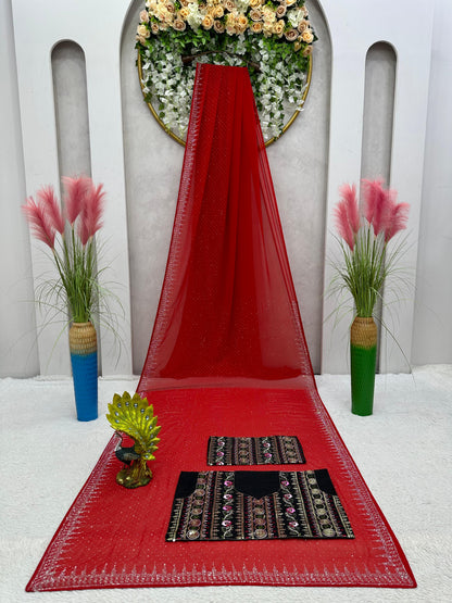 Red Color Designer Georgette Saree with blouse