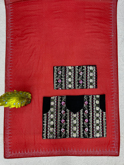 Red Color Designer Georgette Saree with blouse