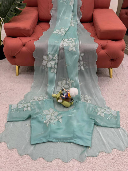 Latest Designer Jimmy Chu Fabric Saree with Blouse For Women
