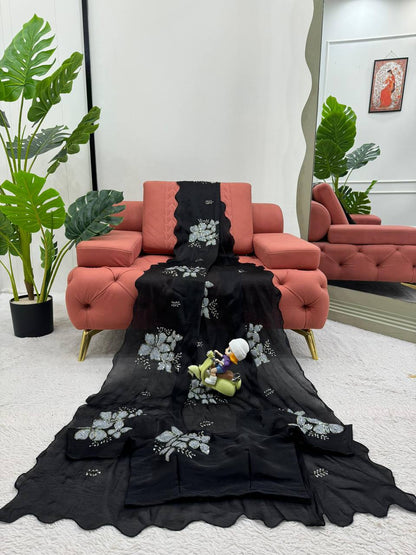 Latest Designer Jimmy Chu Fabric Saree with Blouse For Women