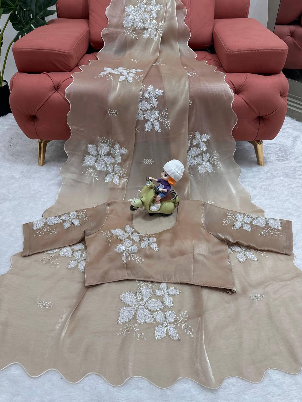 Latest Designer Jimmy Chu Fabric Saree with Blouse For Women