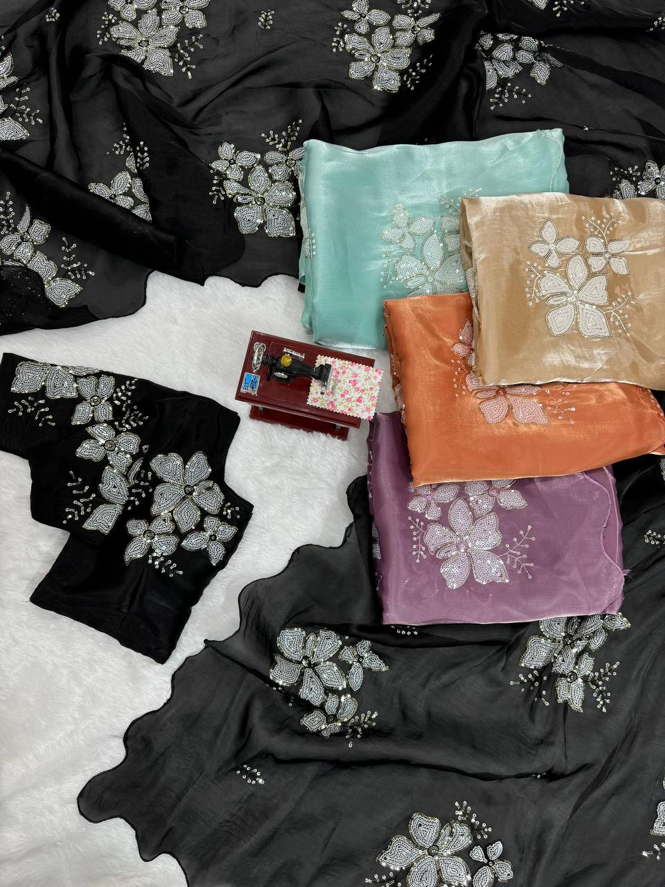 Latest Designer Jimmy Chu Fabric Saree with Blouse For Women