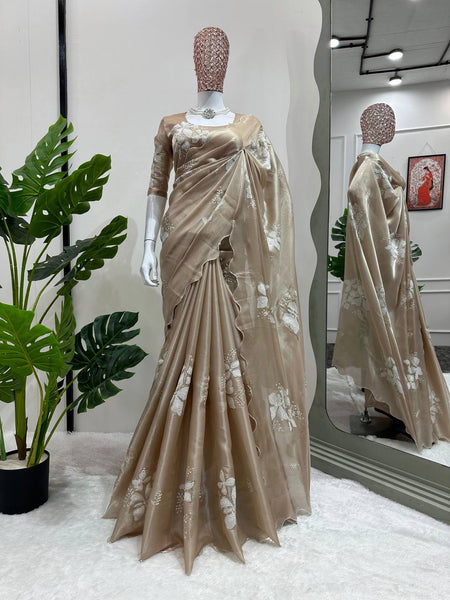 Latest Designer Jimmy Chu Fabric Saree with Blouse For Women