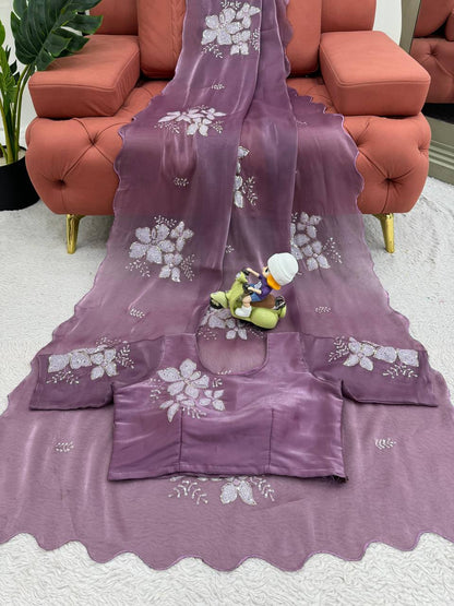 Latest Designer Jimmy Chu Fabric Saree with Blouse For Women