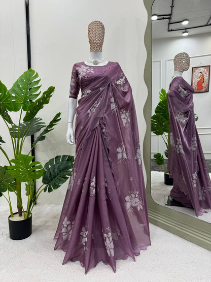 Latest Designer Jimmy Chu Fabric Saree with Blouse For Women