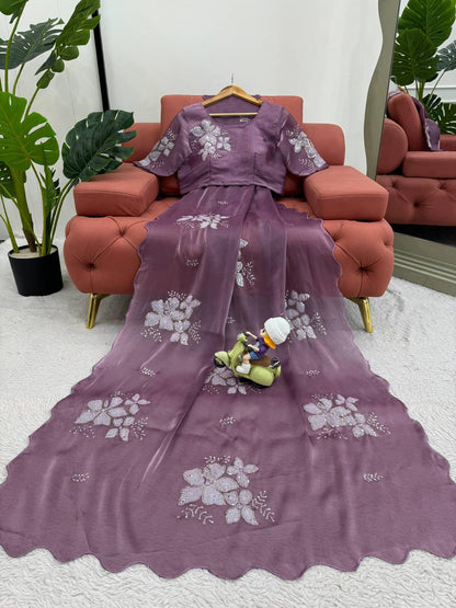 Latest Designer Jimmy Chu Fabric Saree with Blouse For Women