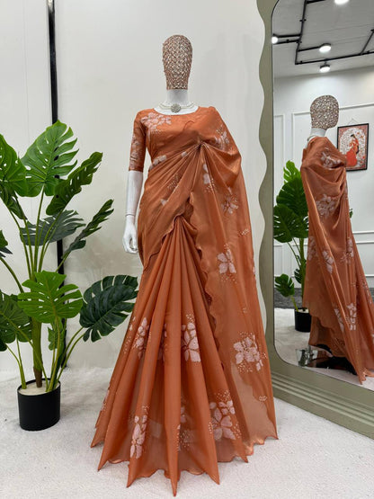 Latest Designer Jimmy Chu Fabric Saree with Blouse For Women