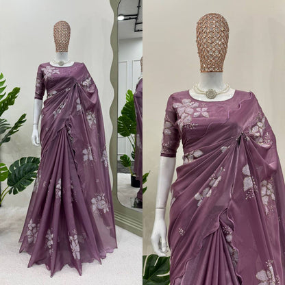 Latest Designer Jimmy Chu Fabric Saree with Blouse For Women