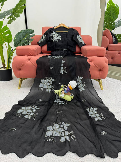 Latest Designer Jimmy Chu Fabric Saree with Blouse For Women