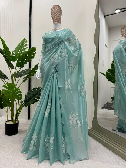 Latest Designer Jimmy Chu Fabric Saree with Blouse For Women