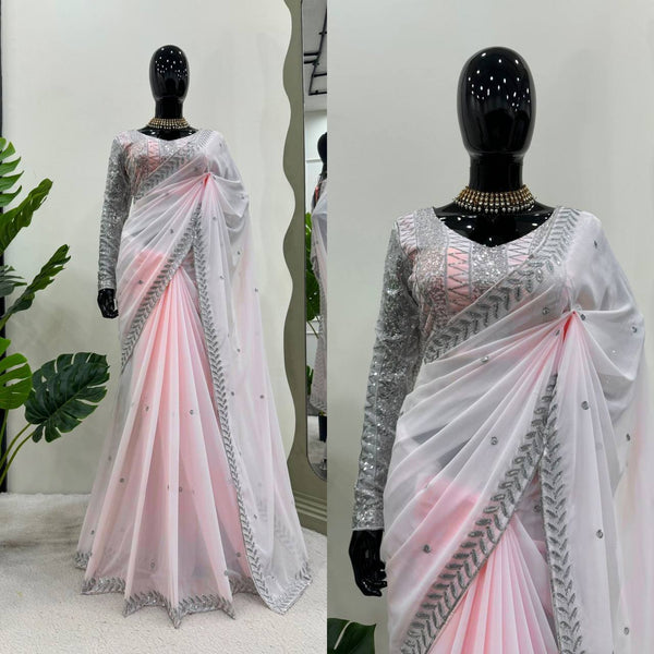 Light Pink Georgette Saree With Blouse