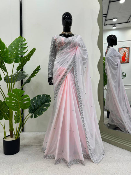 Light Pink Georgette Saree With Blouse