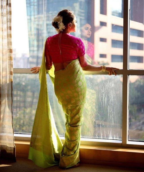 Women's Kanjivaram Soft Silk Saree For Wedding With Un-Stitched Blouse Piece (Paithani)