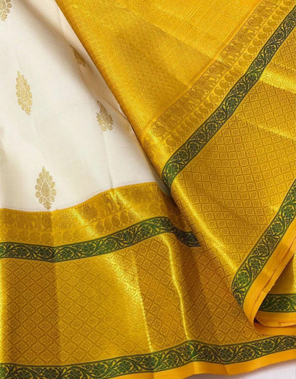 Party Wear Yellow Lichi Silk Jacquard saree with blouse