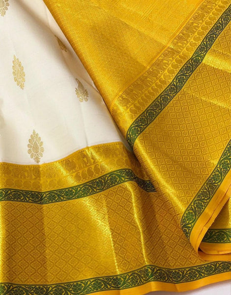 Party Wear Yellow Lichi Silk Jacquard saree with blouse
