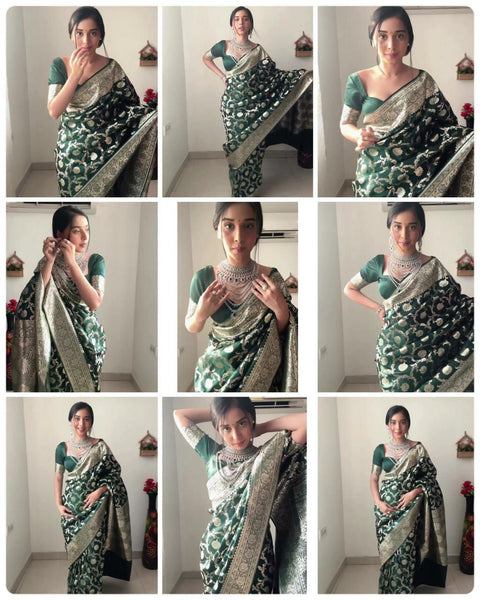 Green Color Ready To Wear Soft Cotton golden Weave Saree