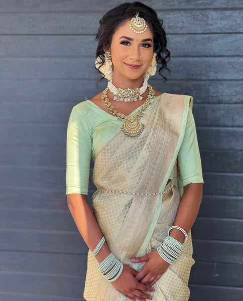 Lichi Silk Light green color saree with blouse
