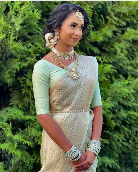 Lichi Silk Light green color saree with blouse