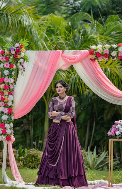 Designer Wine Lehenga for women wedding function