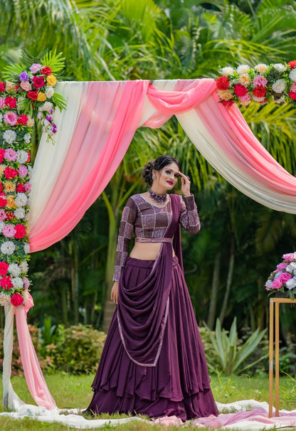 Designer Wine Lehenga for women wedding function