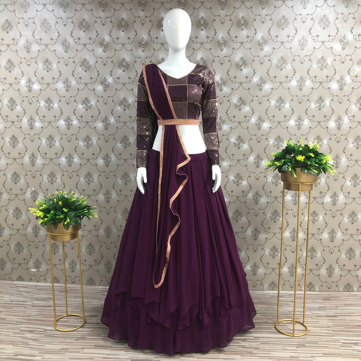 Designer Wine Lehenga for women wedding function