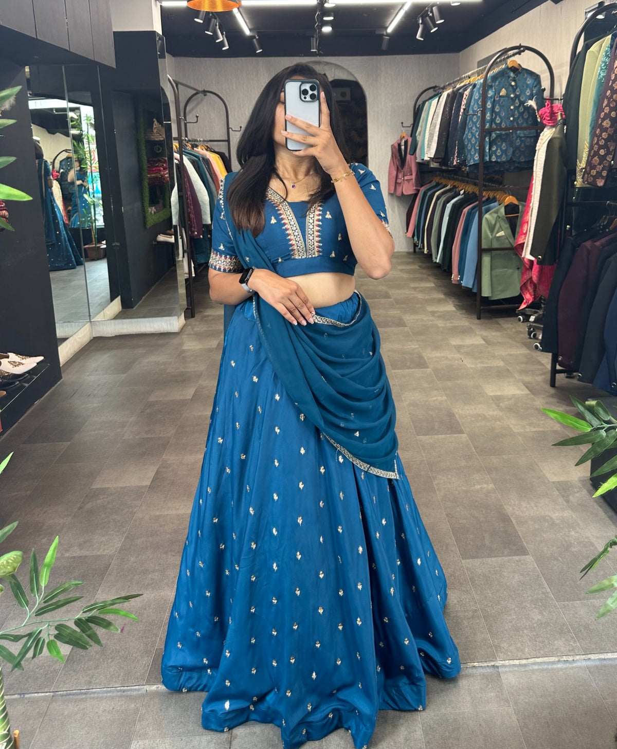 Teal Blue Embroidery Lehenga choli dupatta