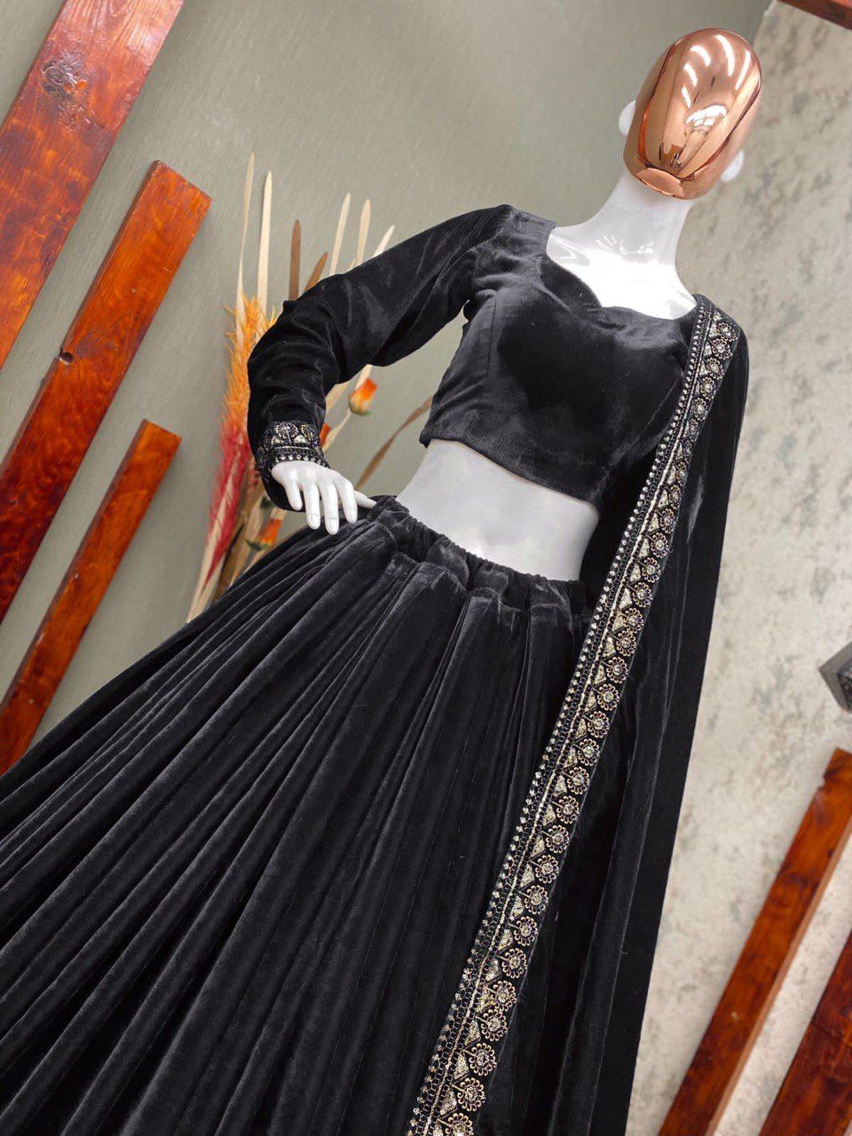 Party Wear Winter Velvet Sequence Work Lehenga Choli With Embroidered Dupatta
