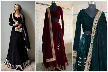 Party Wear Winter Velvet Sequence Work Lehenga Choli With Embroidered Dupatta