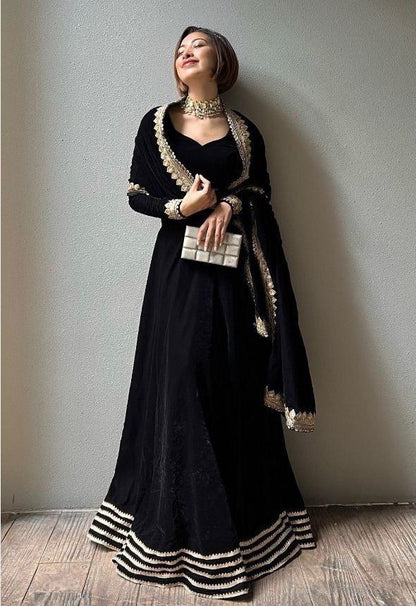 Party Wear Winter Velvet Sequence Work Lehenga Choli With Embroidered Dupatta