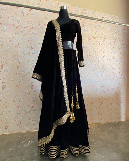 Party Wear Winter Velvet Sequence Work Lehenga Choli With Embroidered Dupatta