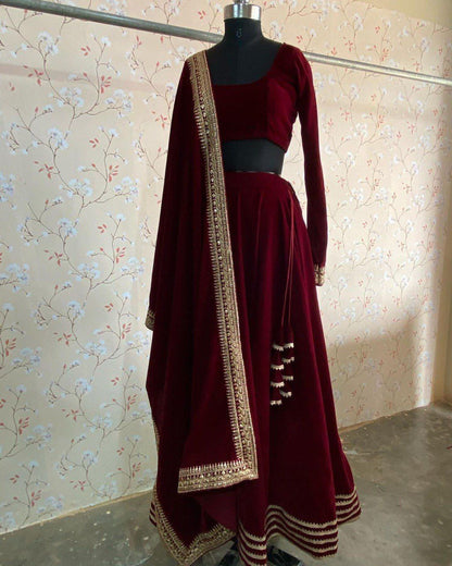 Party Wear Winter Velvet Sequence Work Lehenga Choli With Embroidered Dupatta