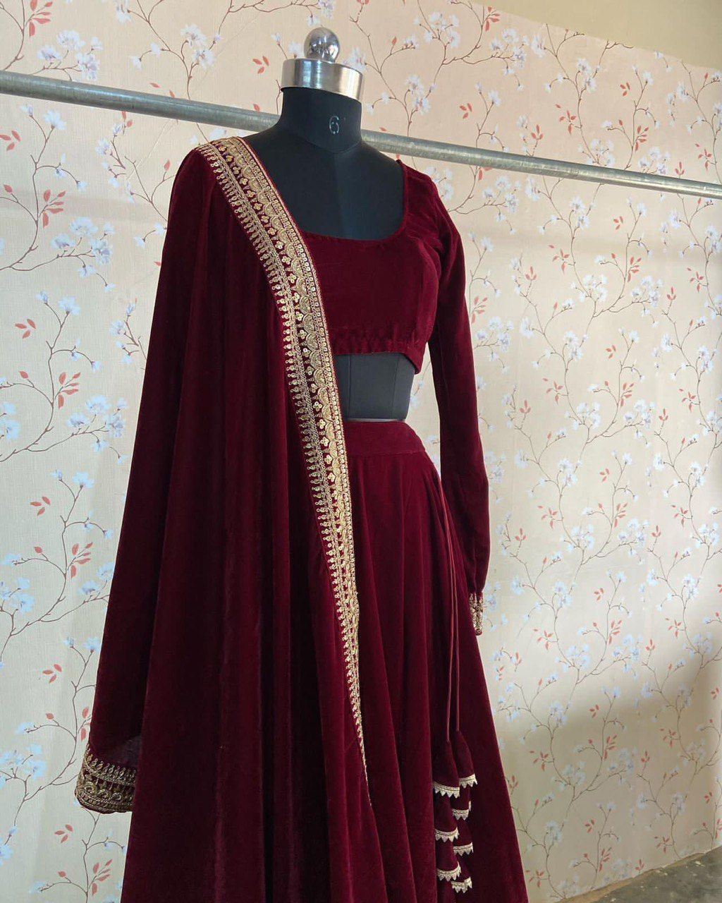 Party Wear Winter Velvet Sequence Work Lehenga Choli With Embroidered Dupatta