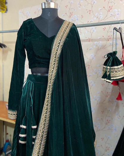 Party Wear Winter Velvet Sequence Work Lehenga Choli With Embroidered Dupatta