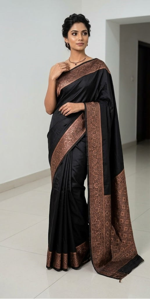 designer black silk saree women