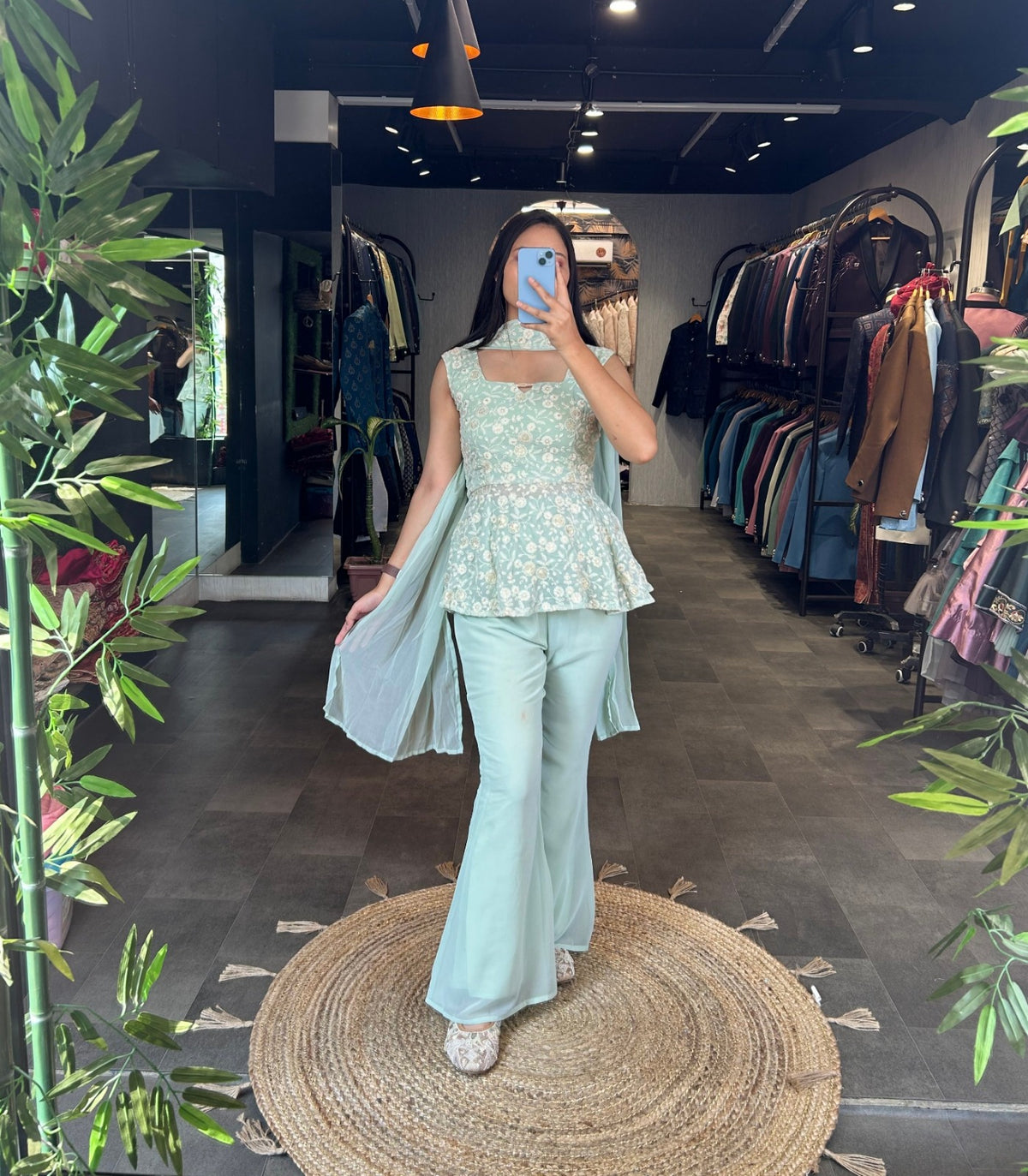 Pastel Green Color Plazo Top Co ord set