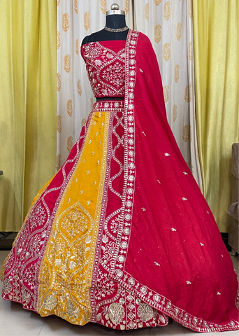 Vichitra Silk Color Georgette Lehenga Choli