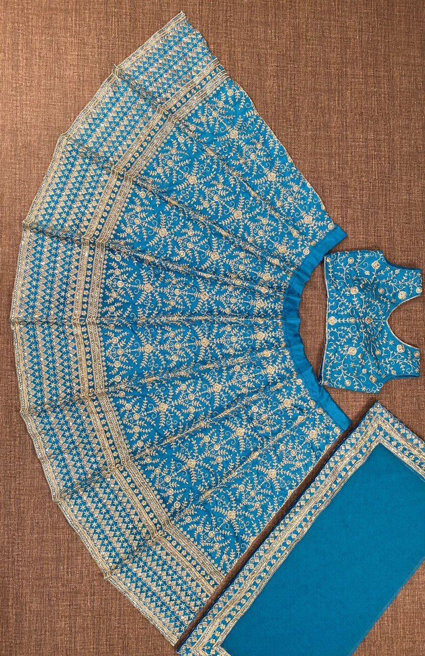 Teal blue Designer Exclusive Cording Sequence Work Lehenga Choli With Dupatta